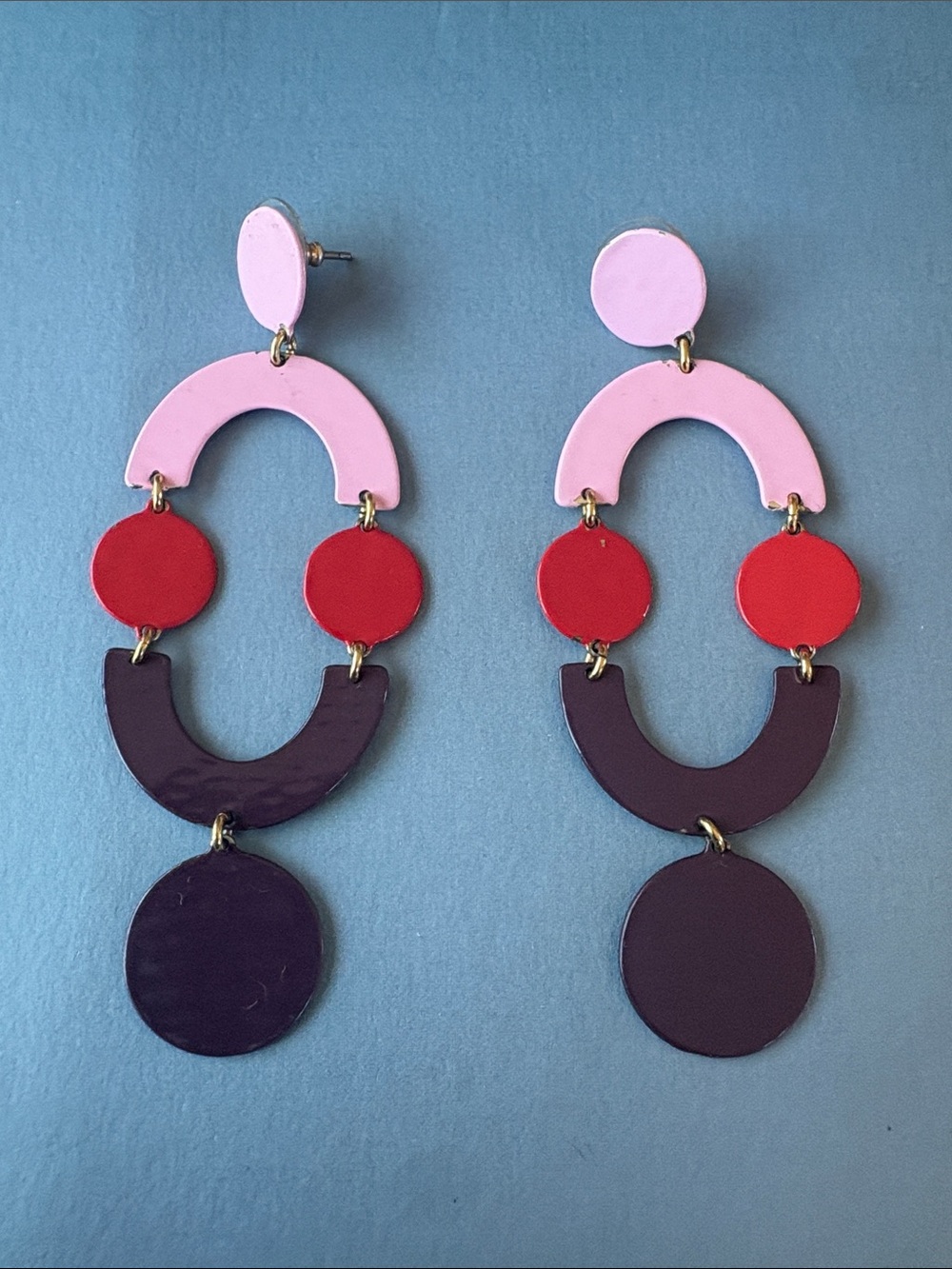 J. Crew Pink, Red & Purple Layered Geometric Drop Earrings